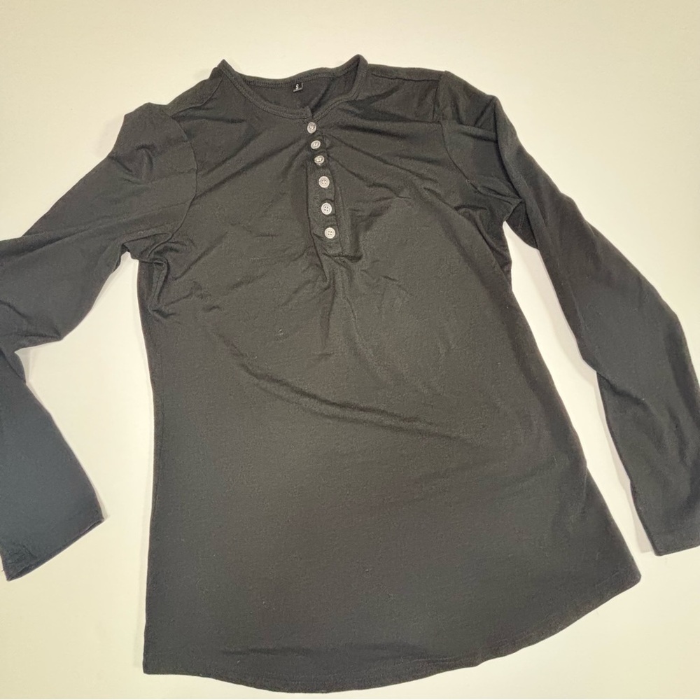 Gray Long Sleeve Women's Henley Layering Top - Picture 4 of 5